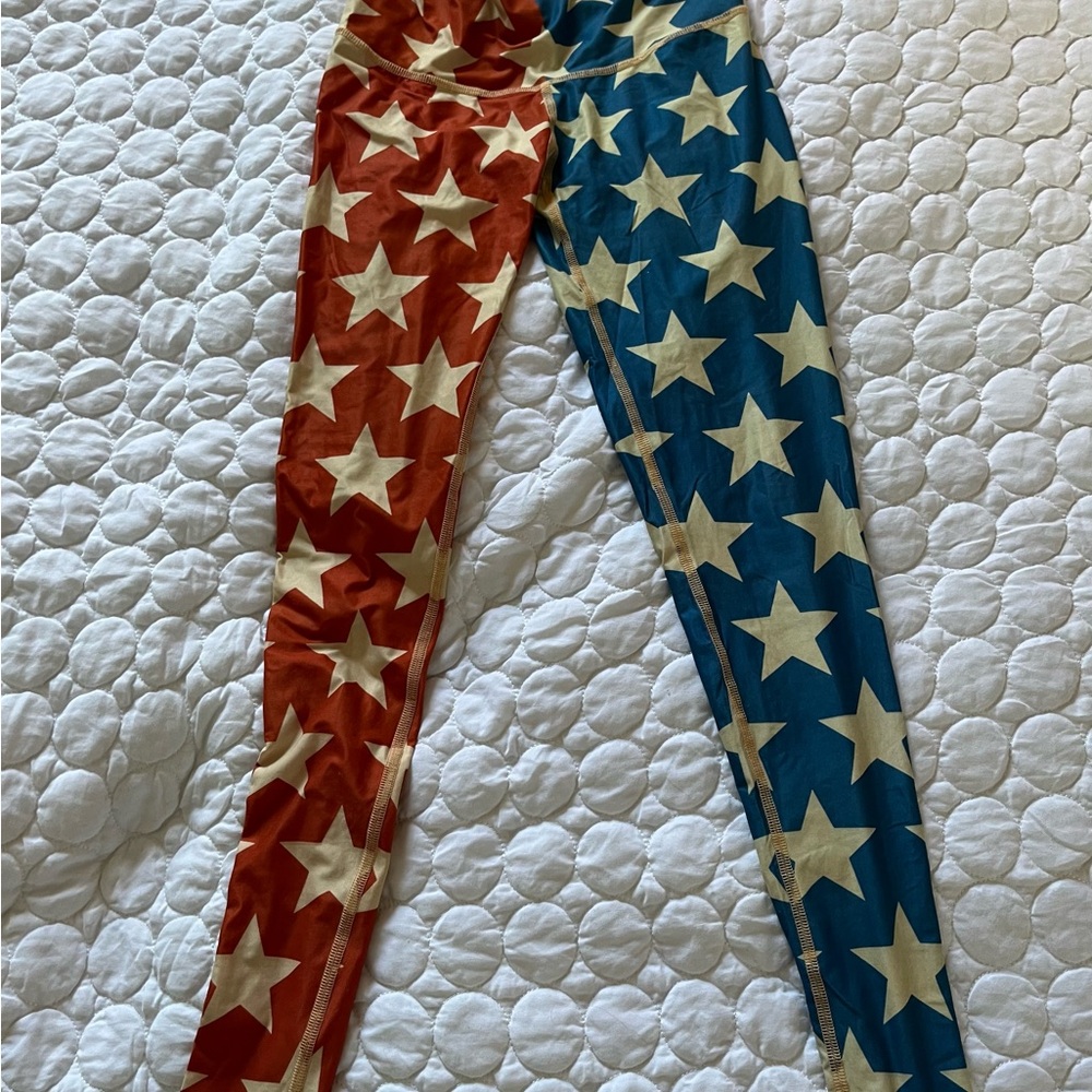 Star Patterned Leggings - Red and Blue